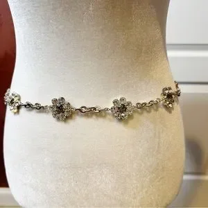 Accessories | Silver Link Belt With Clear Crystal And Black 